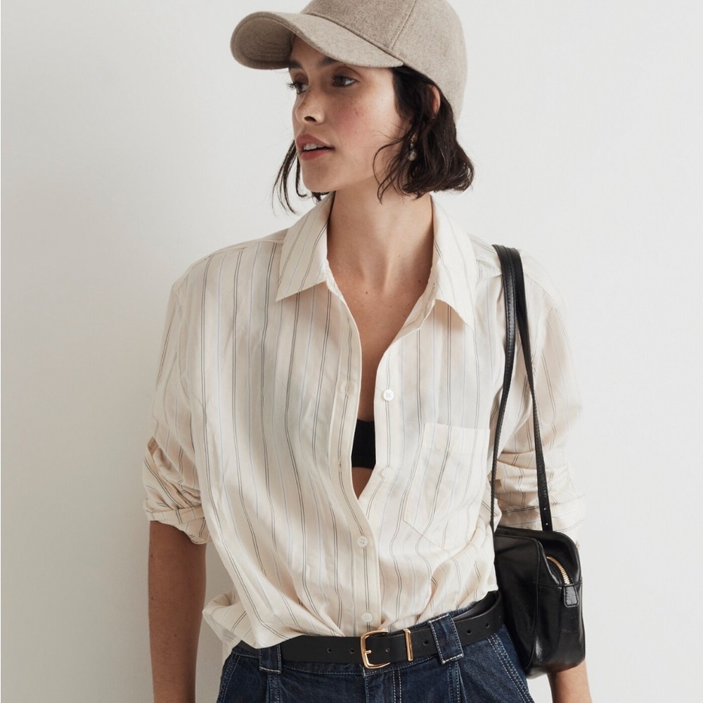 Madewell Drapey Oversized Striped Boyshirt Button Down Size M